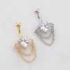 HEART CZ WITH DOUBLE ROPE CHAIN BELLY BUTTON NAVEL RING 316L SURGICAL STEEL